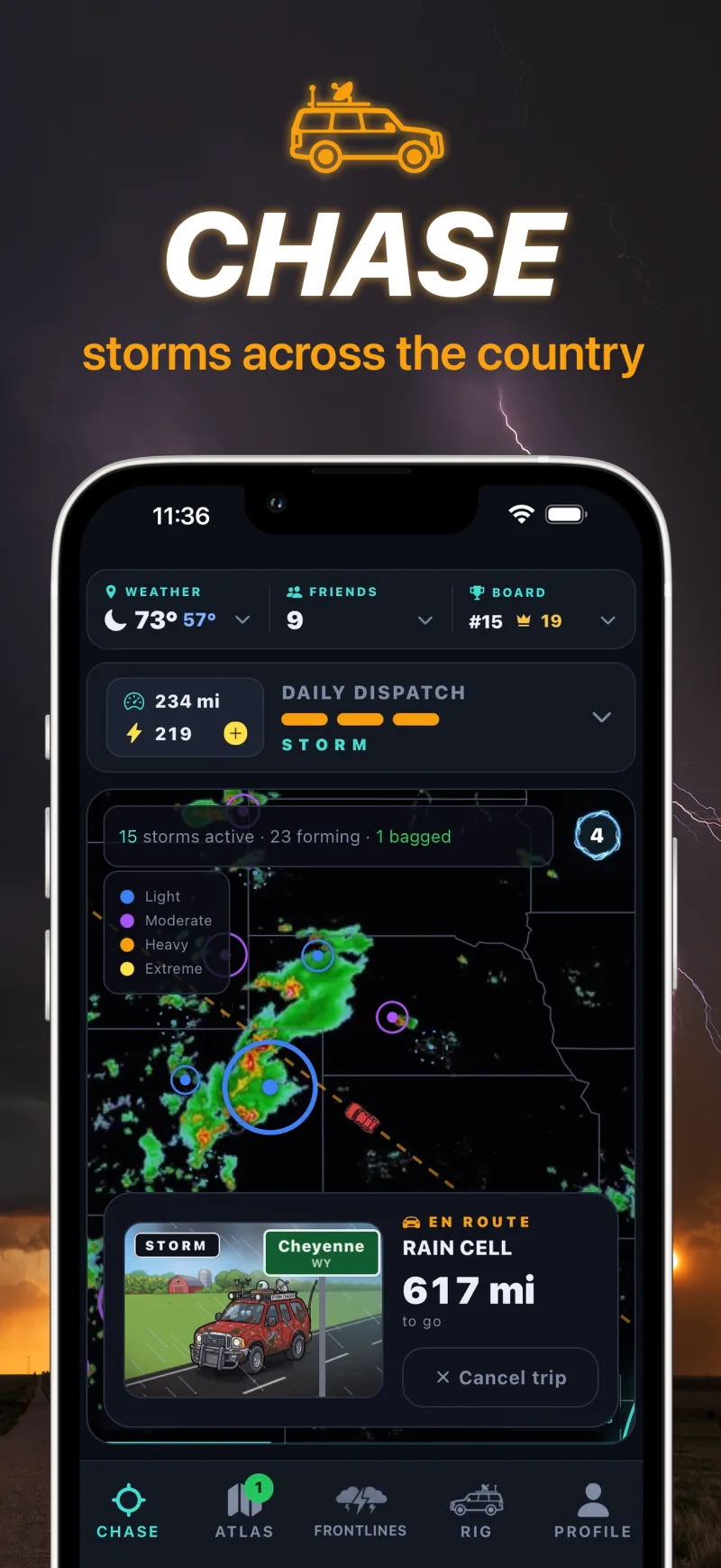Chase storms across the map